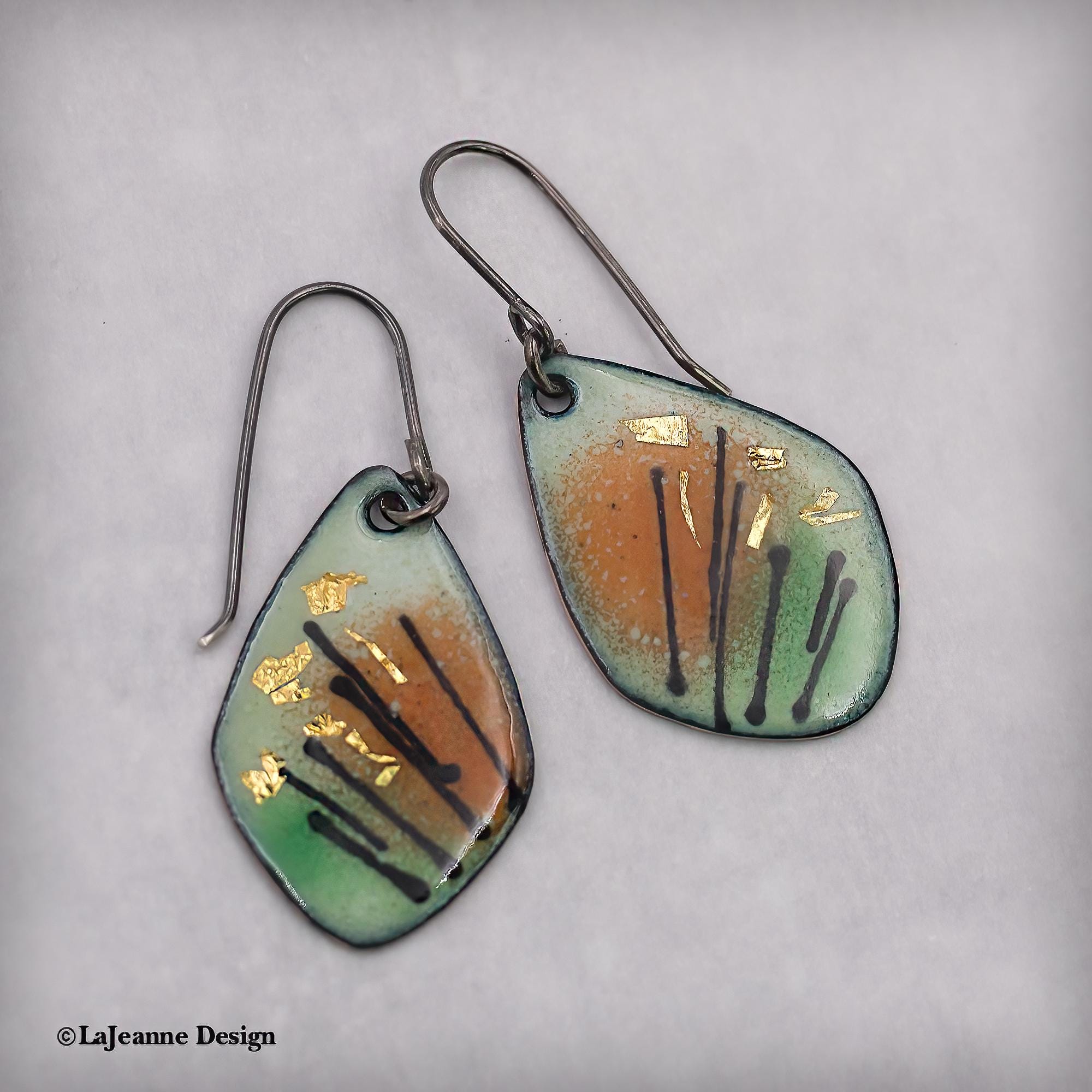 Enamel Earrings, 24K Gold Flecks