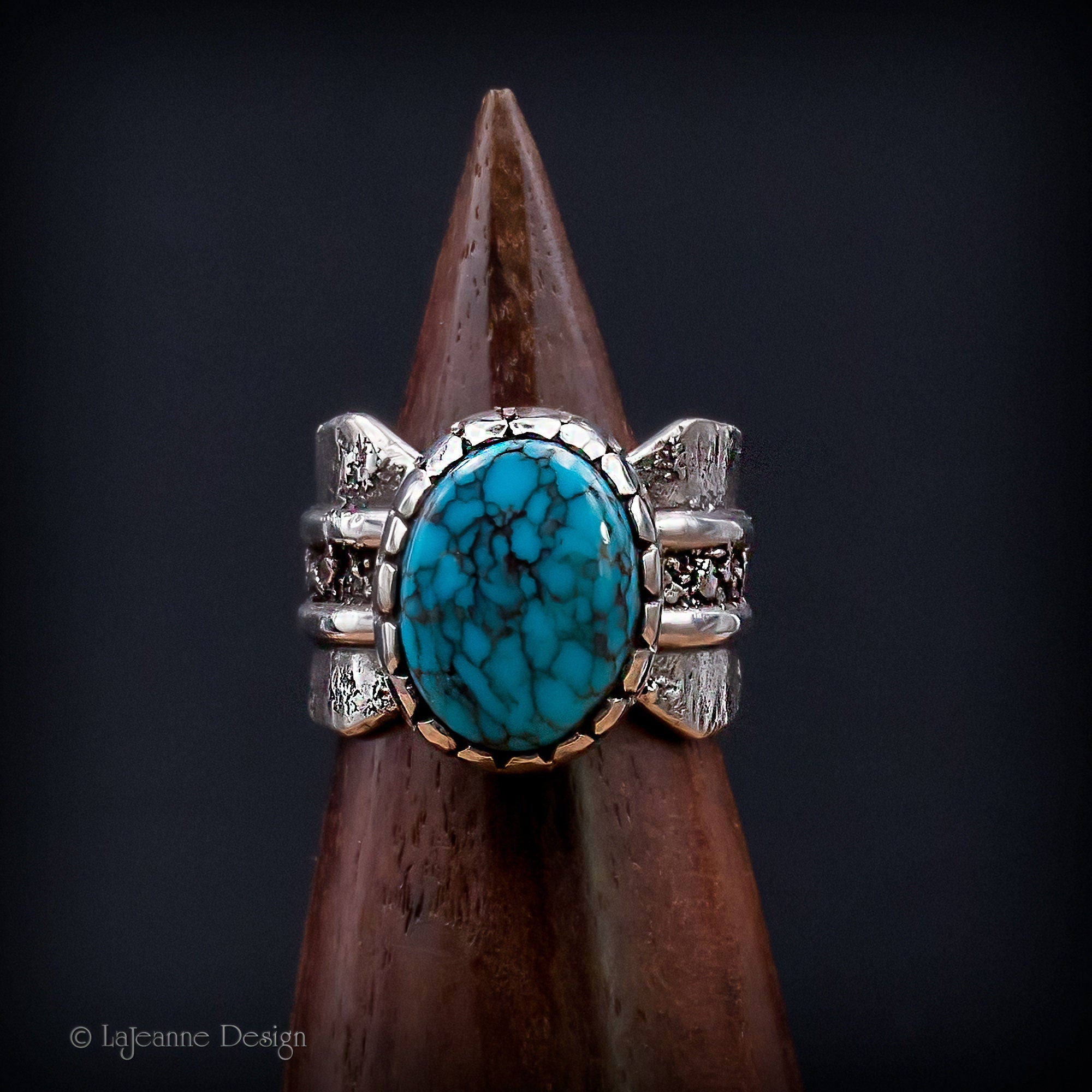 Size 8 - Egyptian Turquoise Sterling Silver Ring | Wide Band