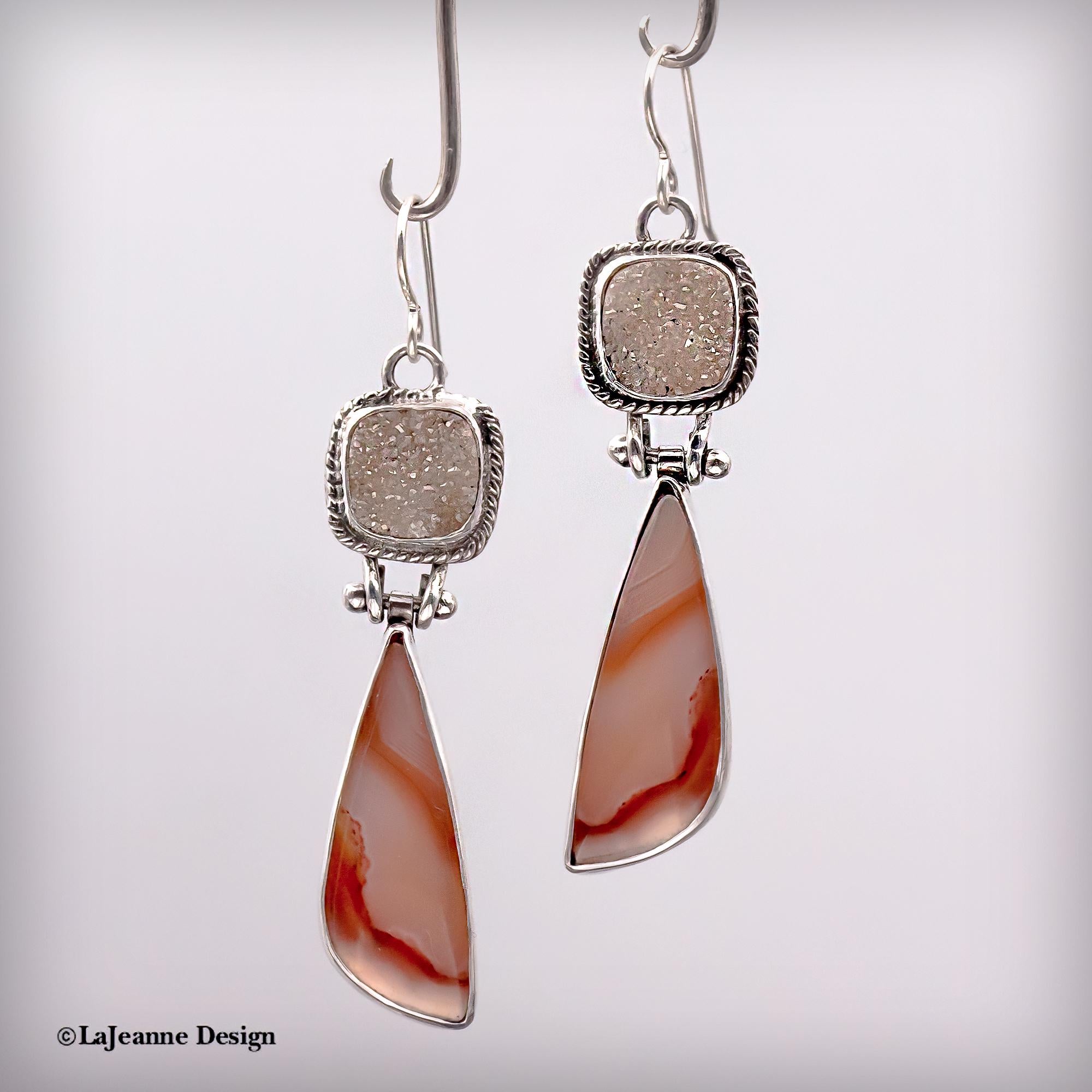 Agate Motif & Druzy Quartz Sterling Silver Earrings