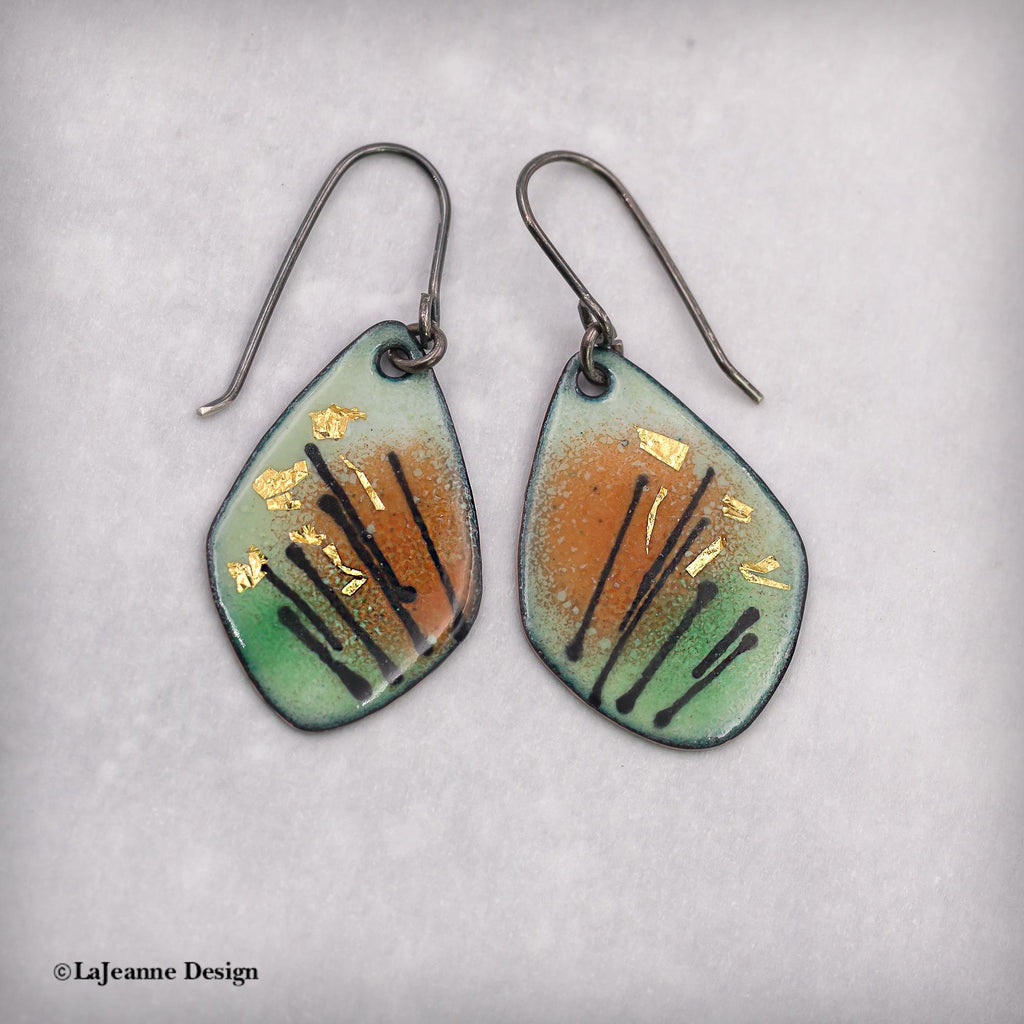 Enamel Earrings, 24K Gold Flecks