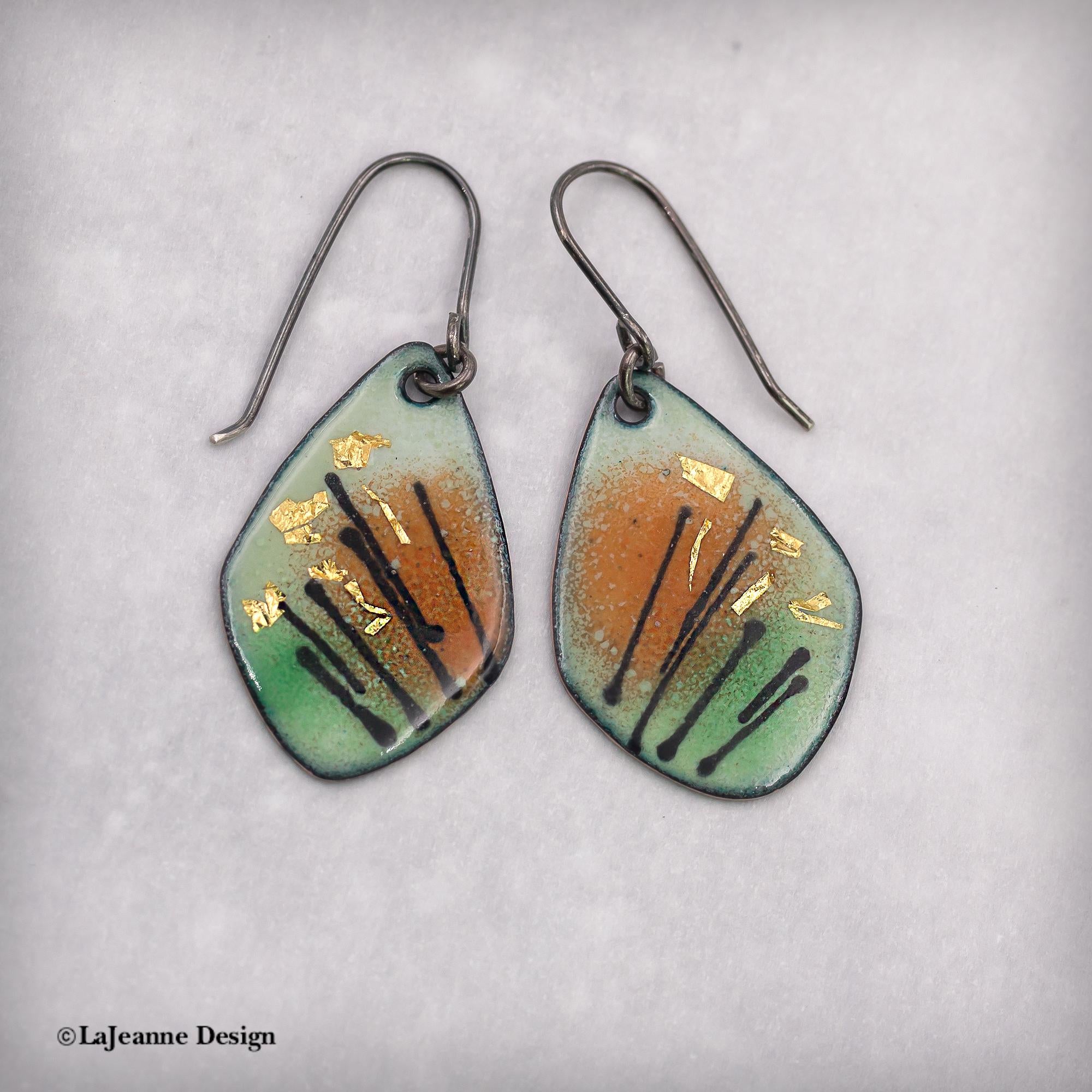Enamel Earrings, 24K Gold Flecks