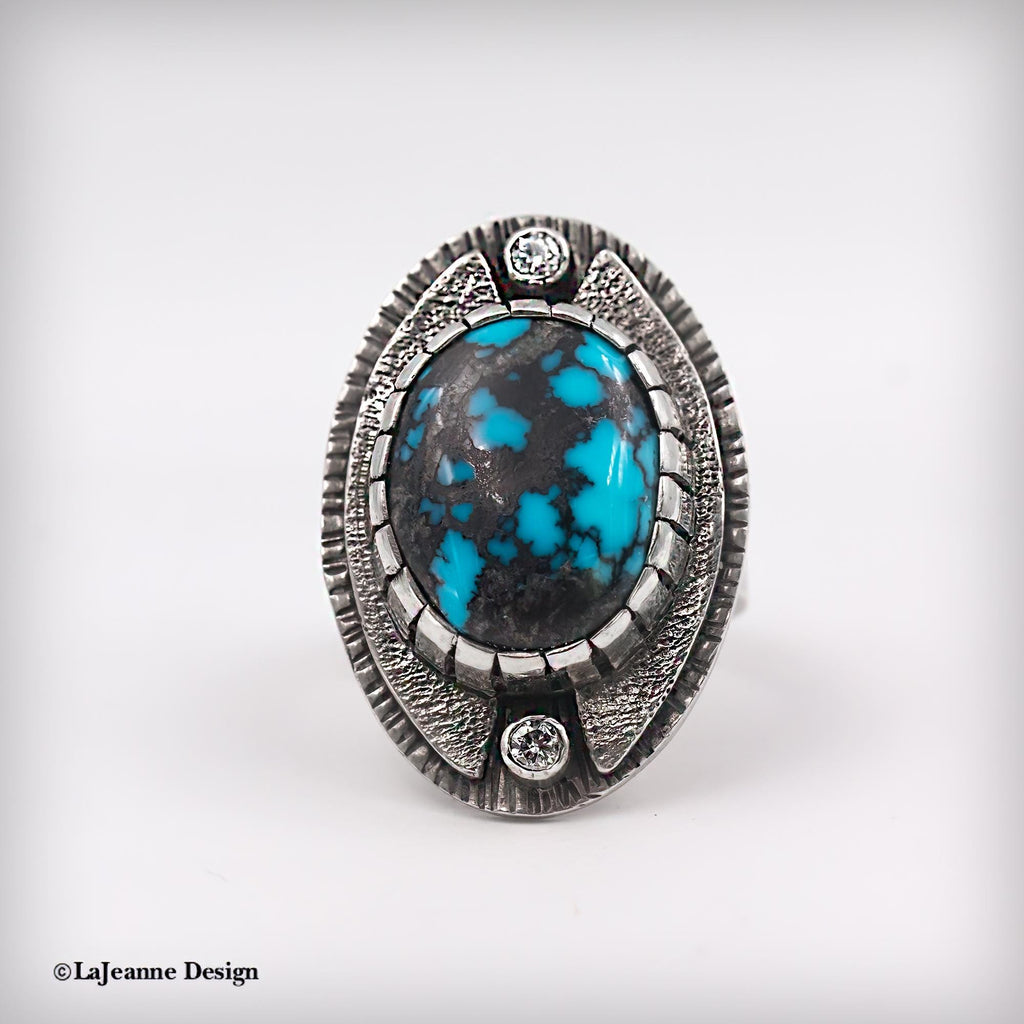 Size 9 - Egyptian Turquoise & Moissanite Sterling Silver Ring
