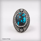 Size 9 - Egyptian Turquoise & Moissanite Sterling Silver Ring