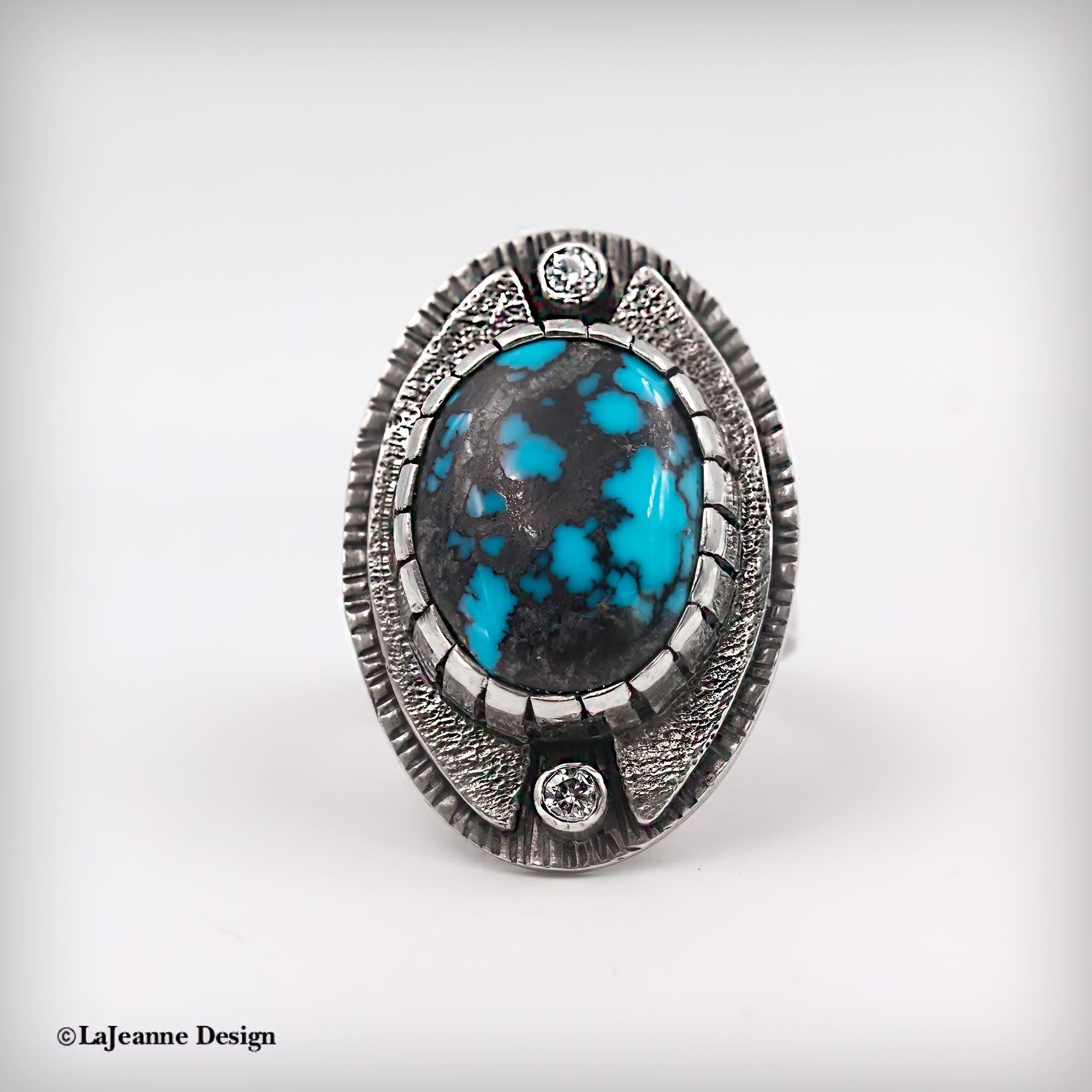 Size 9 - Egyptian Turquoise & Moissanite Sterling Silver Ring