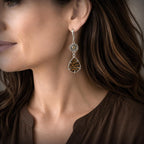 Zebra Petrified Wood & Citrine Sterling Silver Earrings