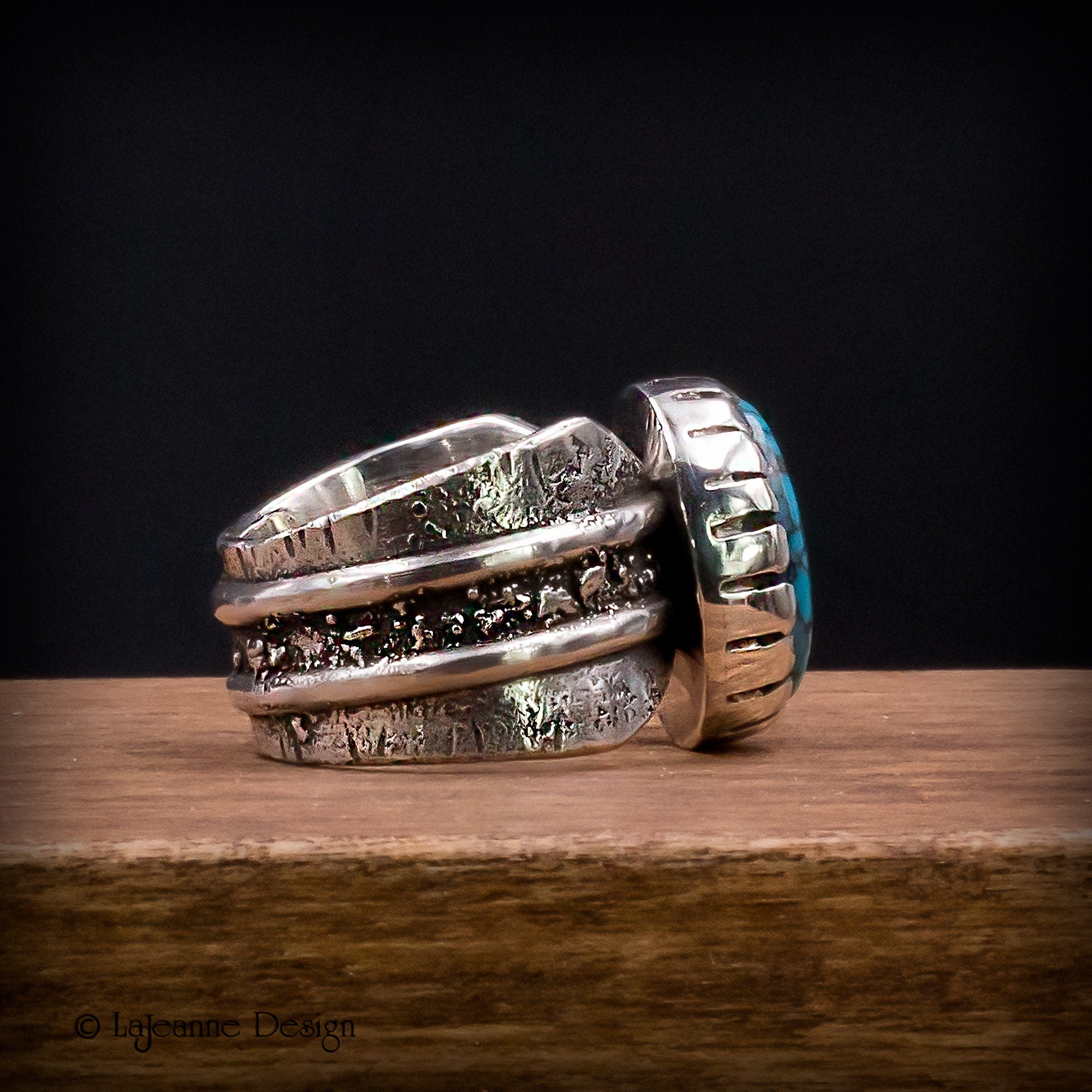 Size 8 - Egyptian Turquoise Sterling Silver Ring | Wide Band