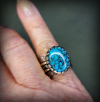 Size 8 - Egyptian Turquoise Sterling Silver Ring | Wide Band