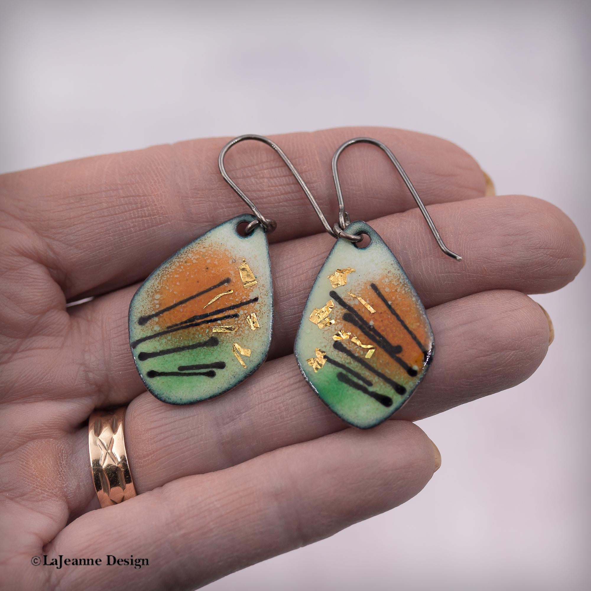 Enamel Earrings, 24K Gold Flecks