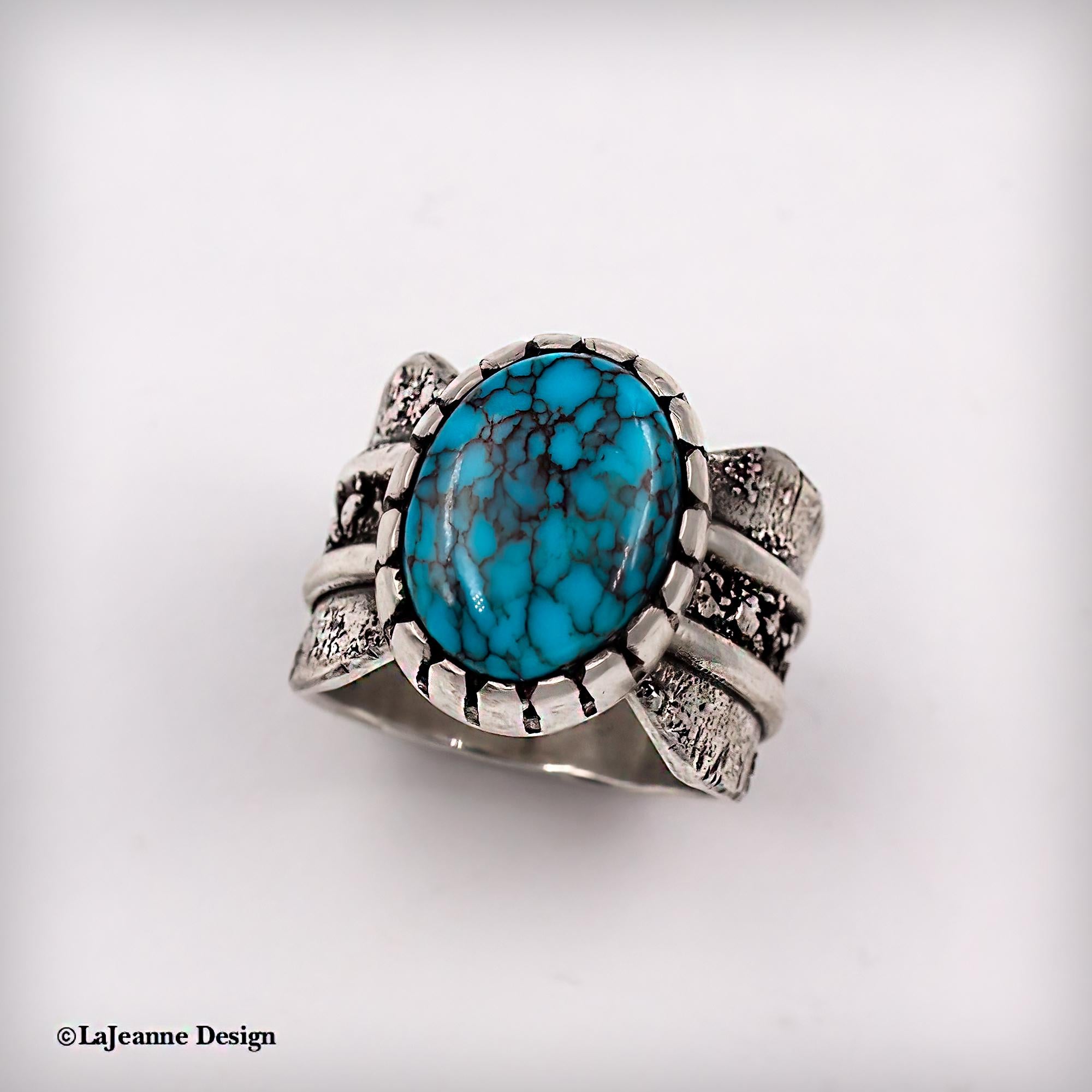 Size 8 - Egyptian Turquoise Sterling Silver Ring | Wide Band