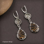 Zebra Petrified Wood & Citrine Sterling Silver Earrings