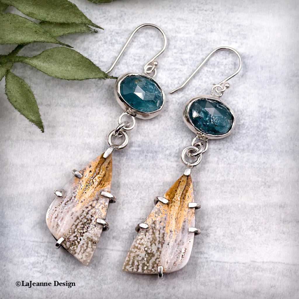 River Jasper & Blue Kyanite Sterling Silver Earrings