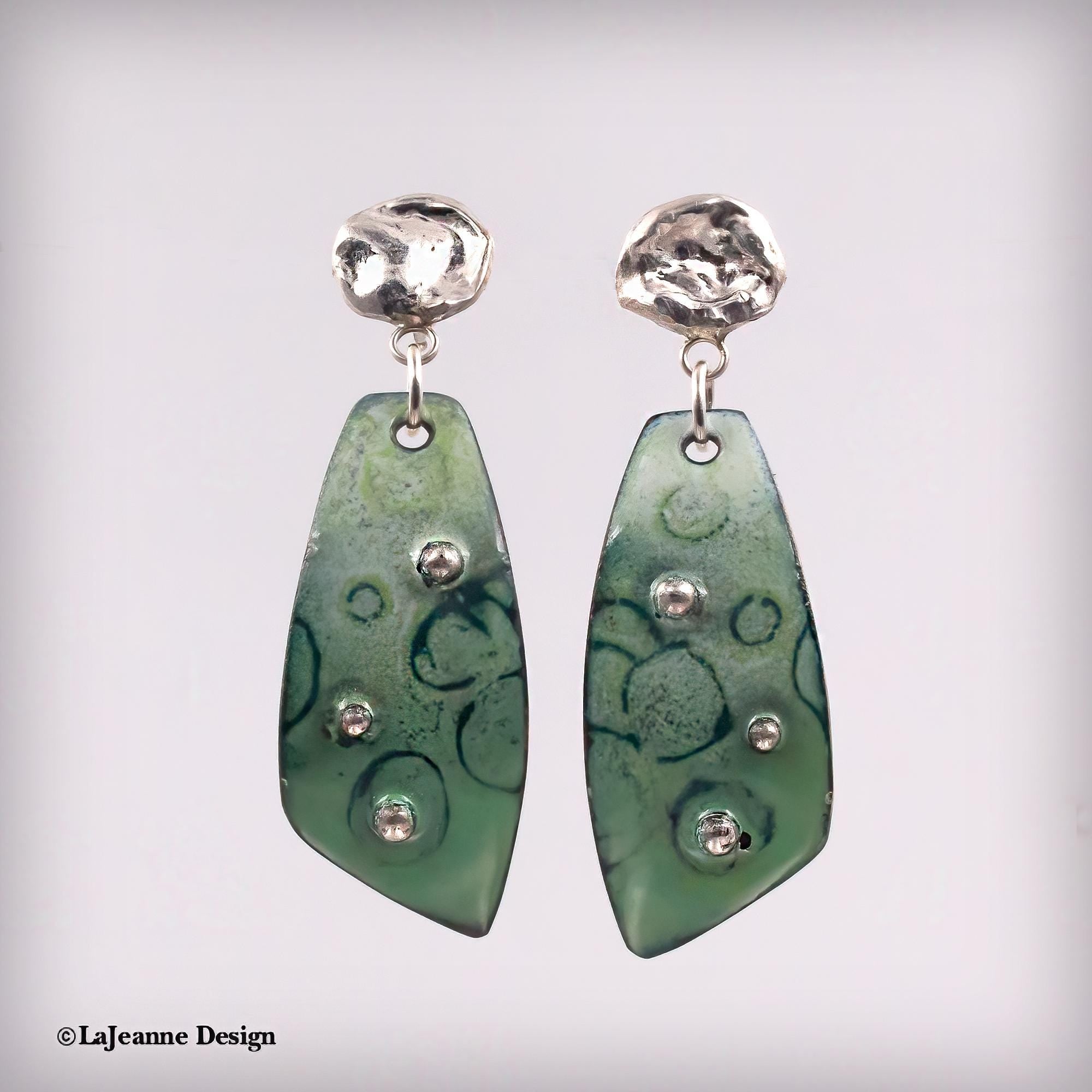 Green Enamel and Silver Earrings