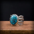 Size 8 - Egyptian Turquoise Sterling Silver Ring | Wide Band