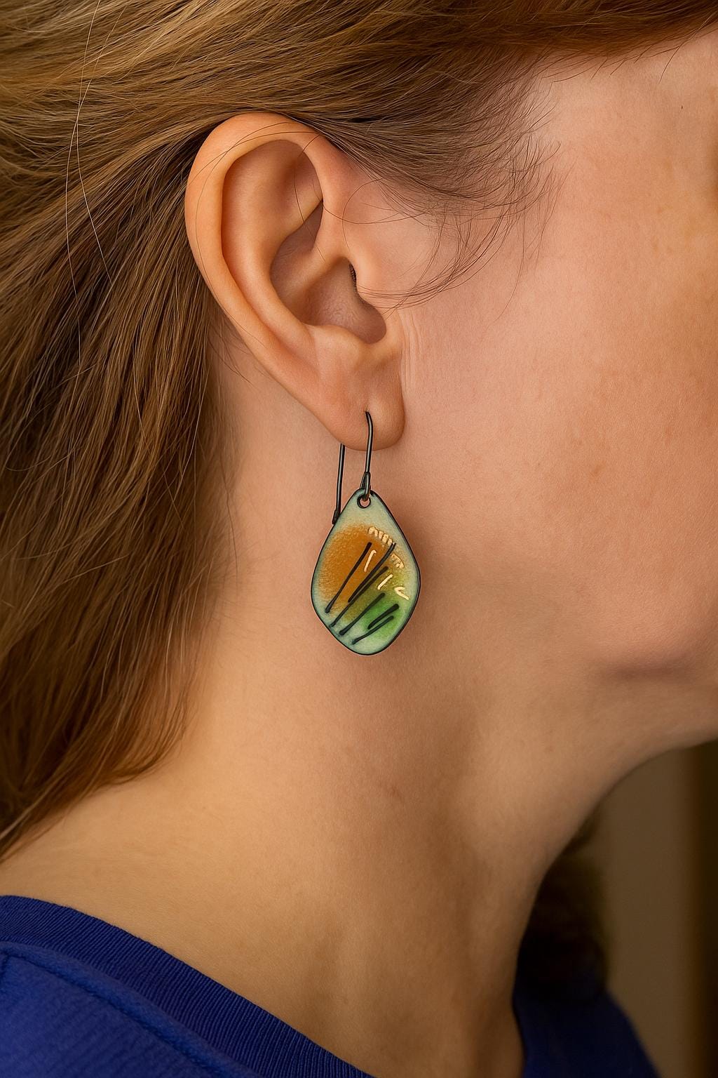 Enamel Earrings, 24K Gold Flecks