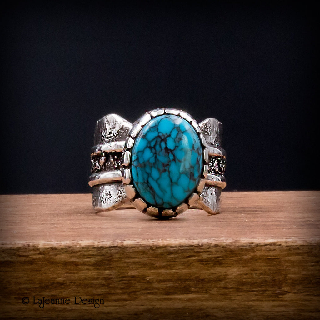 Size 8 - Egyptian Turquoise Sterling Silver Ring | Wide Band