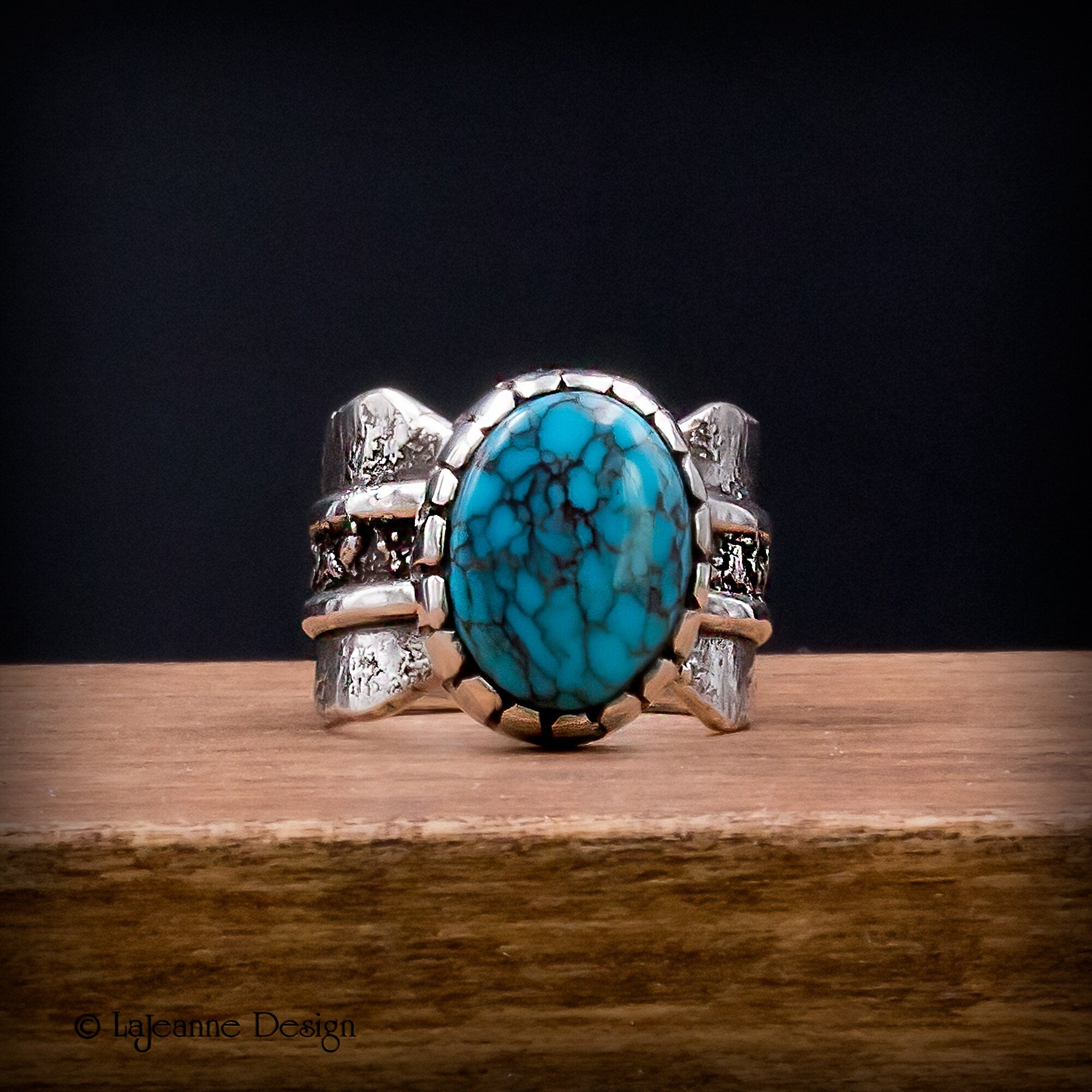 Size 8 - Egyptian Turquoise Sterling Silver Ring | Wide Band