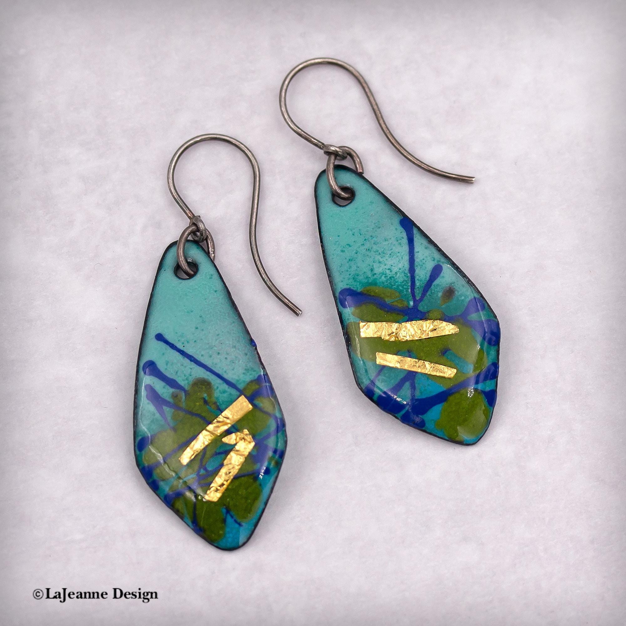 Vitreous Enamel 24K Gold Earrings | Sterling Silver