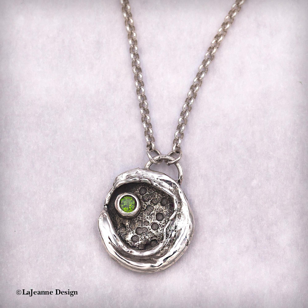 Molten Silver & Peridot Sterling Silver Necklace
