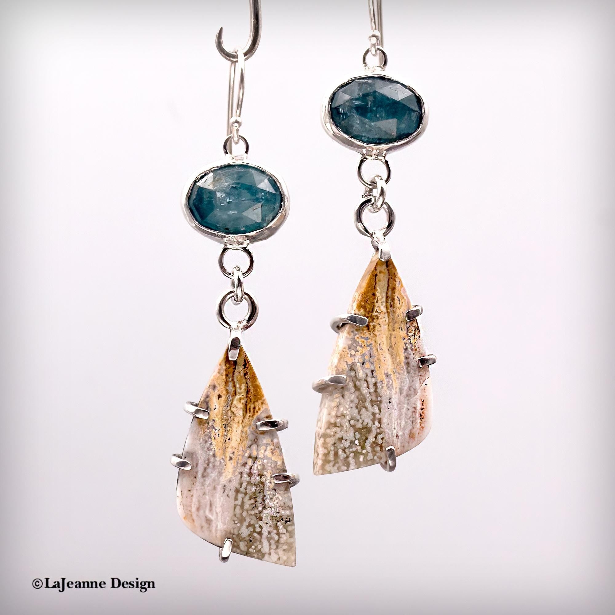 River Jasper & Blue Kyanite Sterling Silver Earrings