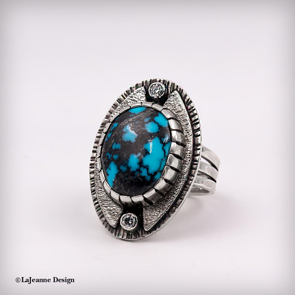 Size 9 - Egyptian Turquoise & Moissanite Sterling Silver Ring