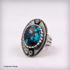 Size 9 - Egyptian Turquoise & Moissanite Sterling Silver Ring
