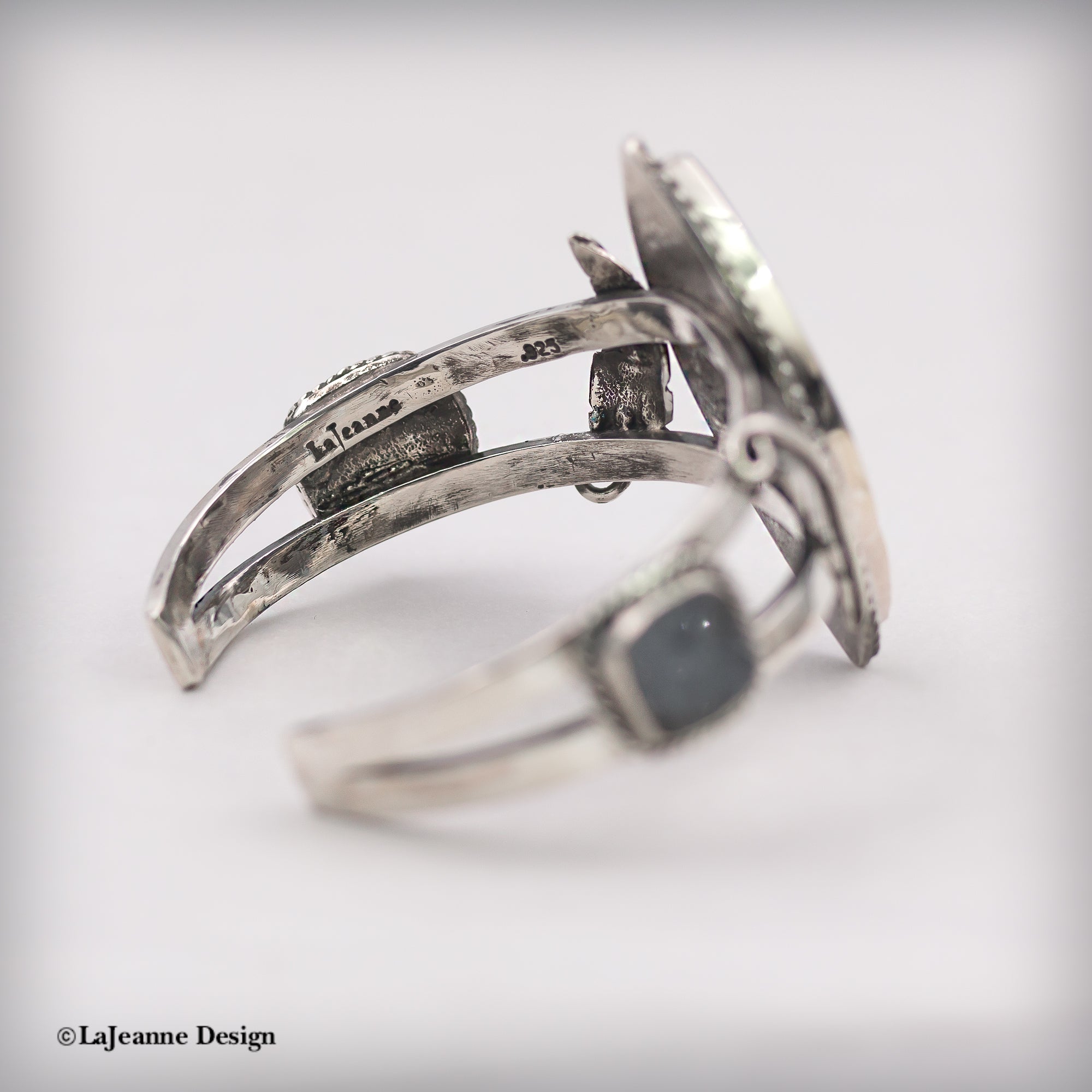 Fossil Coral & Druzy Sterling Silver Cuff Bracelet
