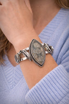 Fossil Coral & Druzy Sterling Silver Cuff Bracelet