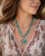Turquoise & Spiny Oyster Sterling Silver Beaded Necklace