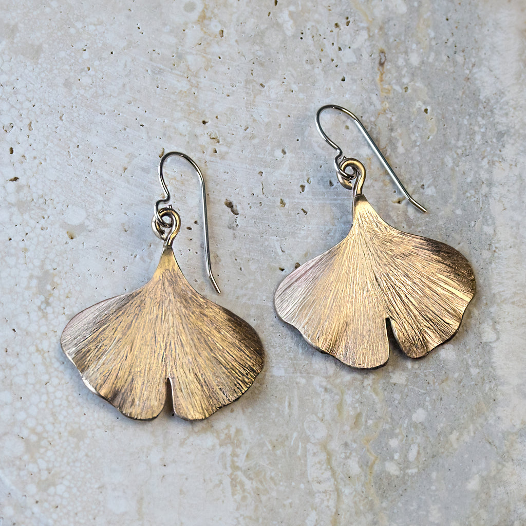 Ginkgo Leaf Brass Earrings