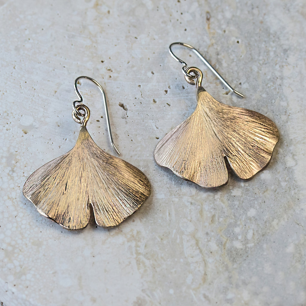 Ginkgo Leaf Brass Earrings