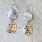 Textured Brass & Sterling Silver Dangle Earrings