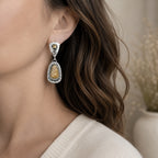 Petrified Palm Wood & Citrine Sterling Silver Earrings