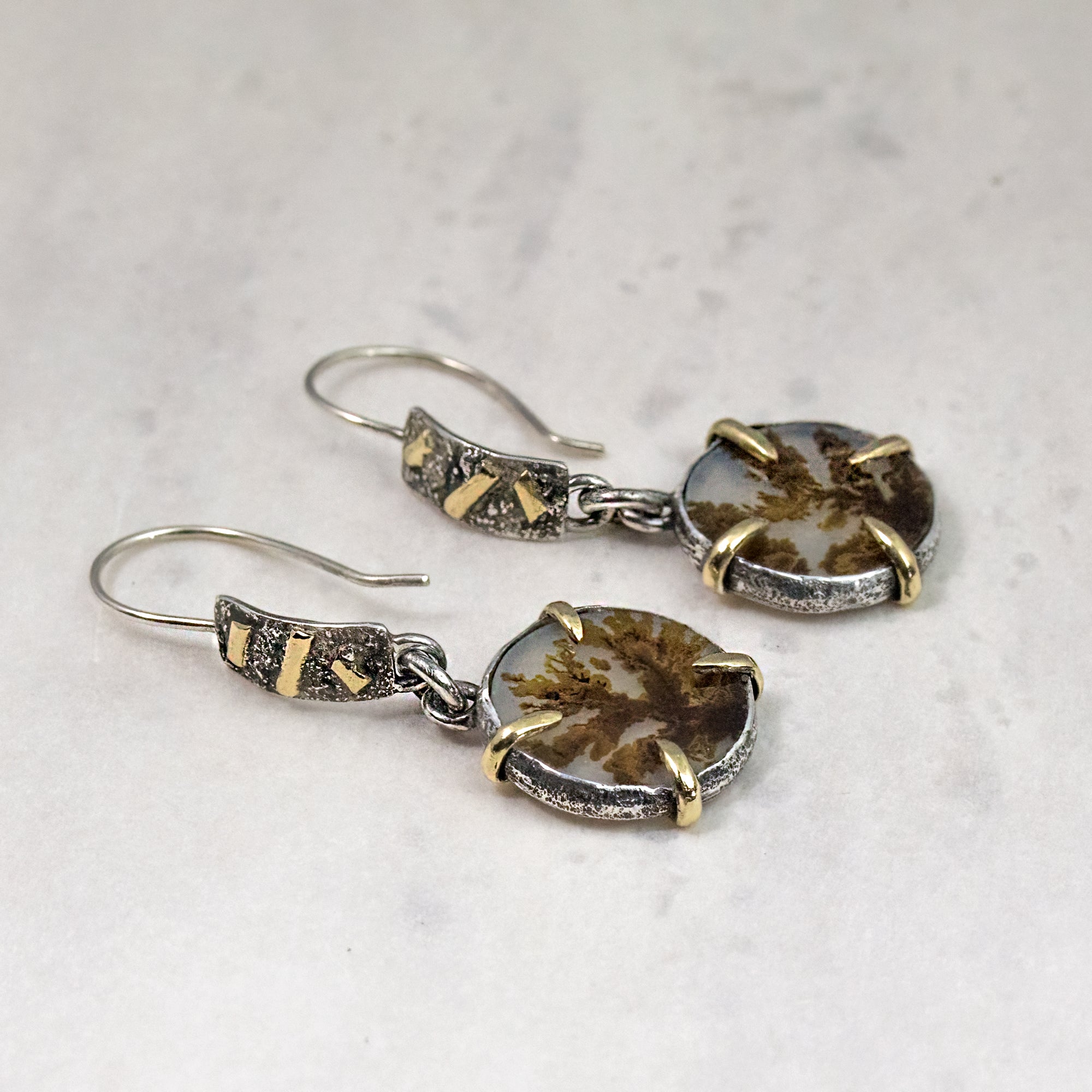 Dendritic Agate, 18K Gold Sterling Silver Earrings