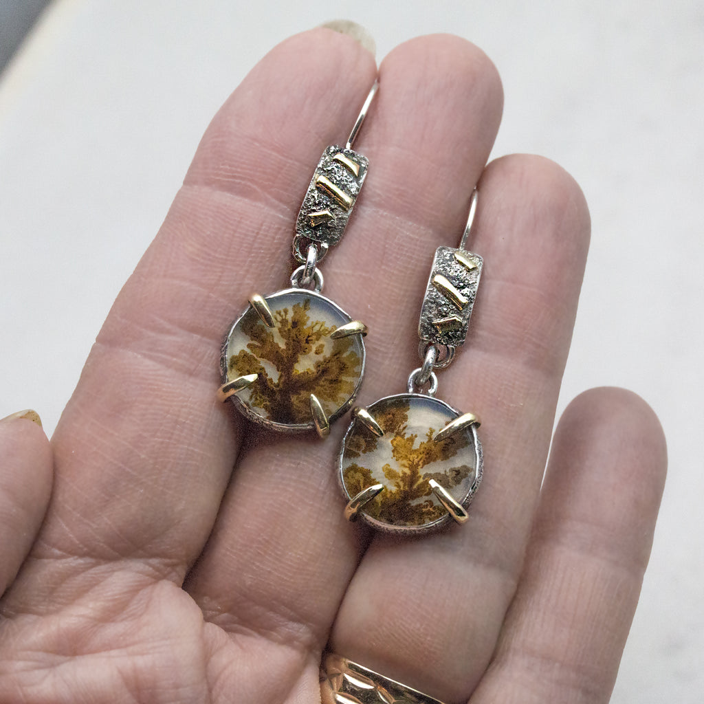 Dendritic Agate, 18K Gold Sterling Silver Earrings