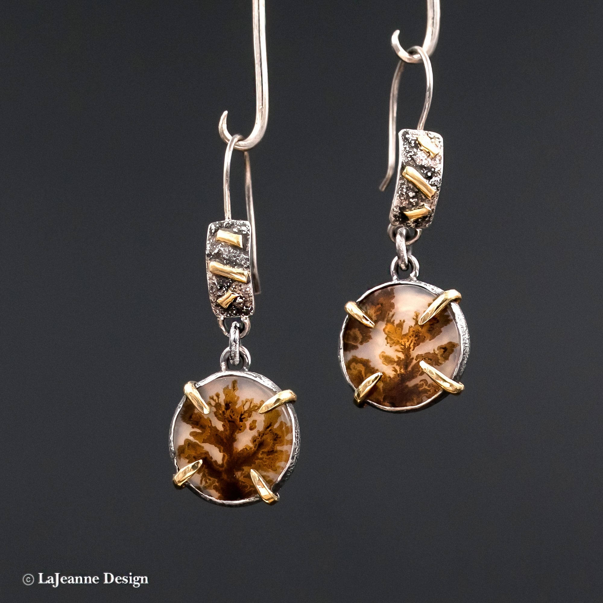 Dendritic Agate, 18K Gold Sterling Silver Earrings