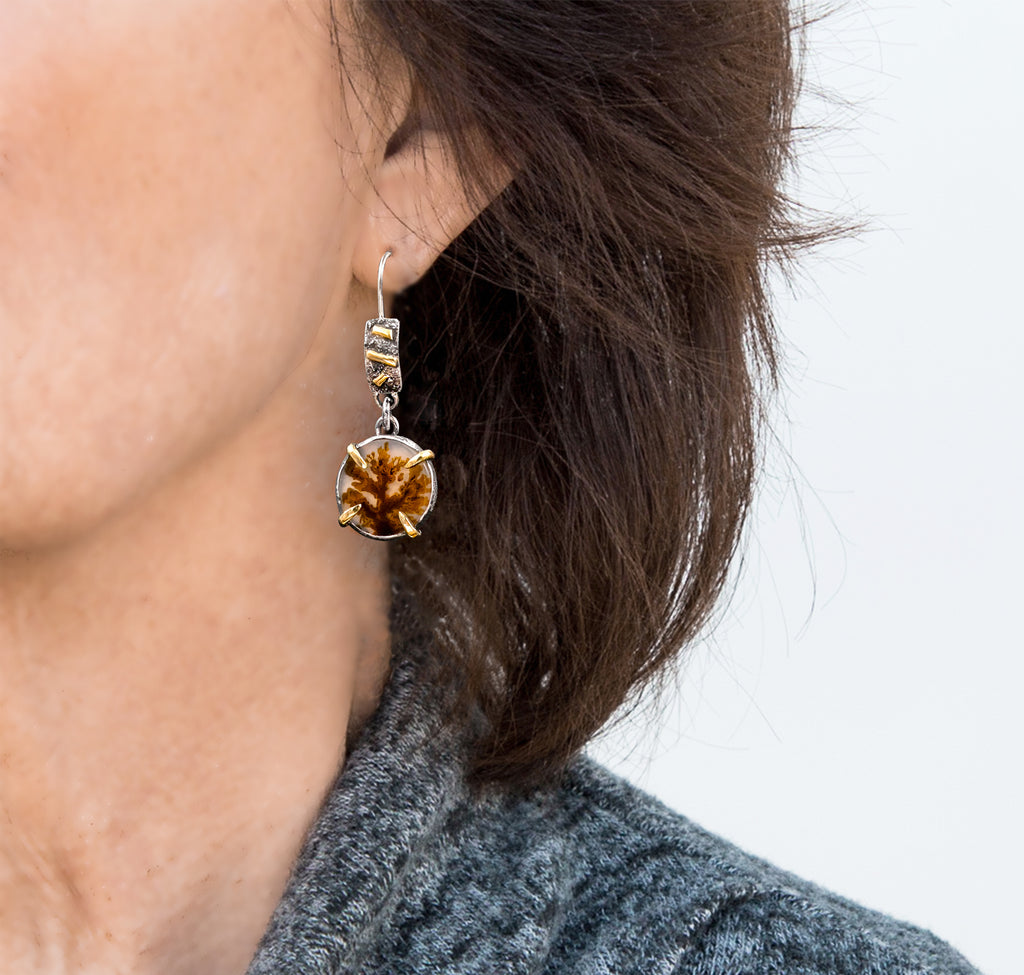 Dendritic Agate, 18K Gold Sterling Silver Earrings