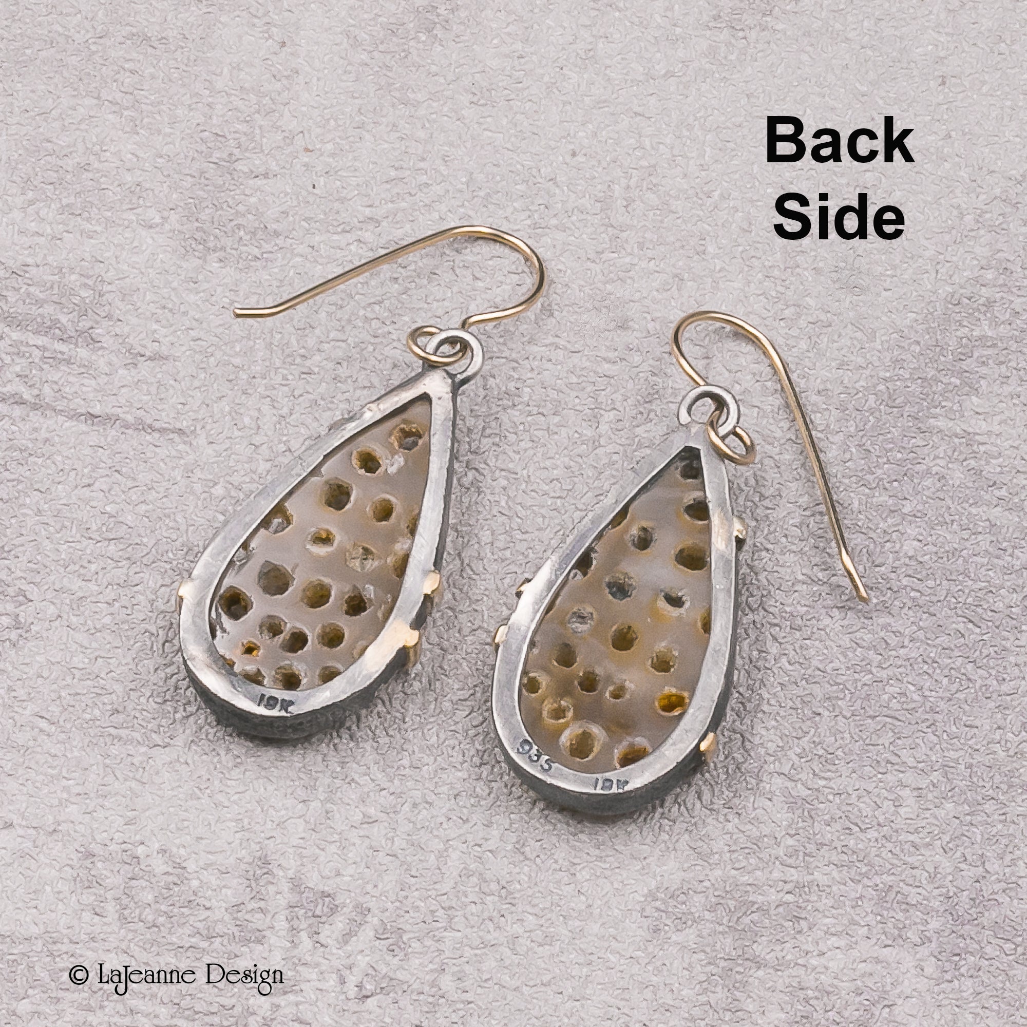 Fossil Coral, 18K Gold Sterling Silver Earrings