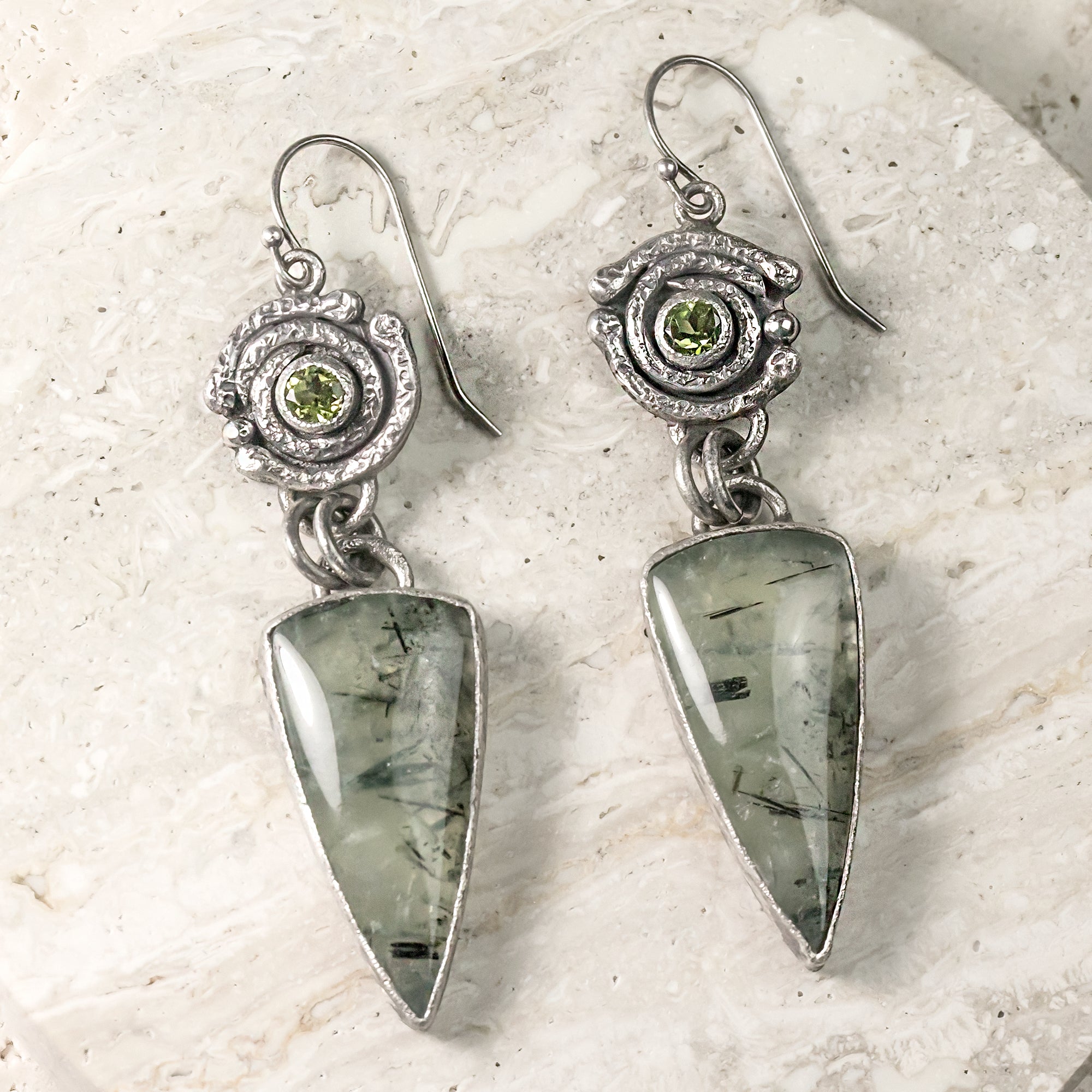 Prehnite & Peridot Sterling Silver Earrings