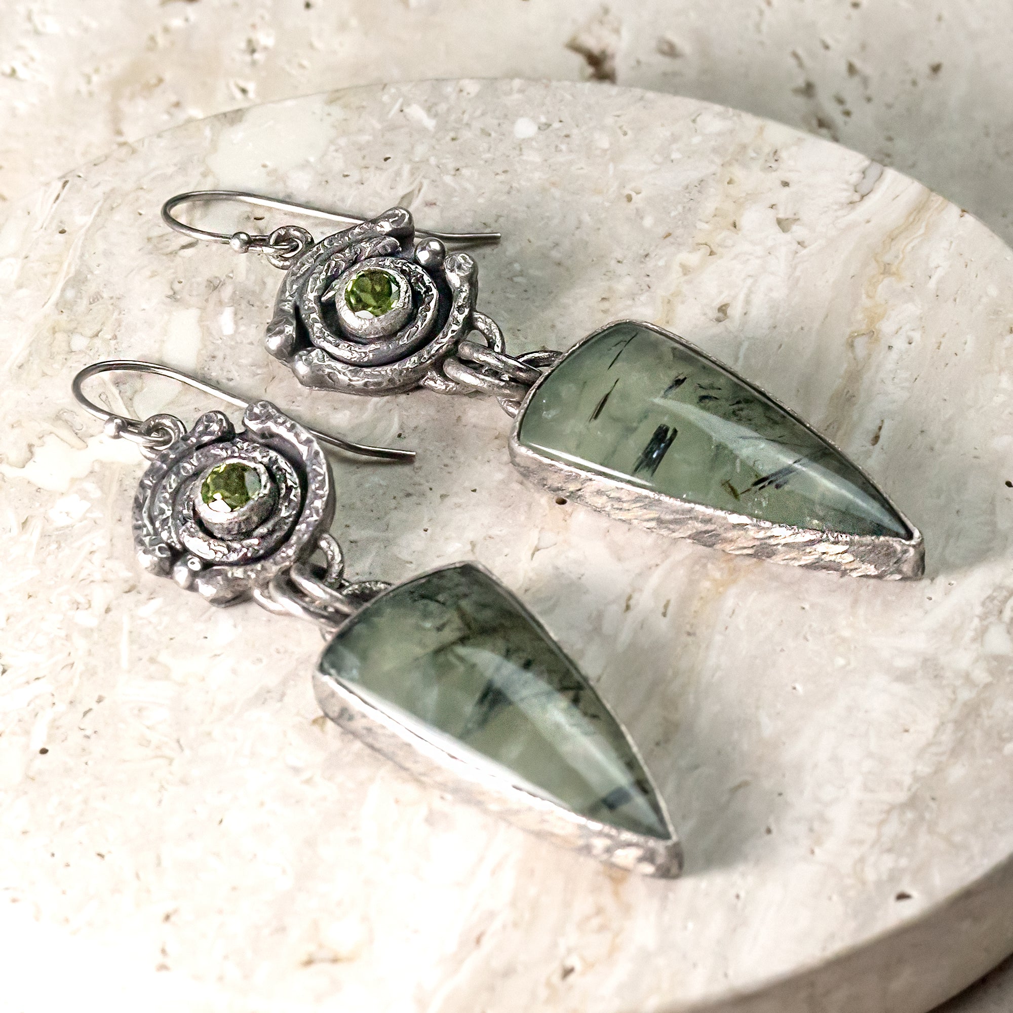 Prehnite & Peridot Sterling Silver Earrings