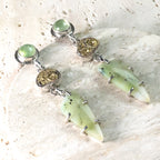 Opalized Petrified Wood, Chrysoprase & 24K Gold Sterling Silver Earrings