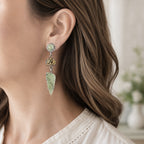 Opalized Petrified Wood, Chrysoprase & 24K Gold Sterling Silver Earrings