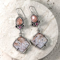 Crazy Lace Agate, Peach Moonstone & Pink Tourmaline Sterling Silver Earrings