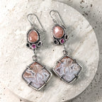 Crazy Lace Agate, Peach Moonstone & Pink Tourmaline Sterling Silver Earrings