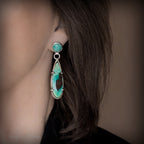 Blue Opalized Wood & Amazonite Sterling Silver Earrings