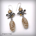 Dendritic Limestone and Golden Rutilated Quartz Sterling Silver Earrings