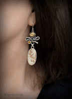 Dendritic Limestone and Golden Rutilated Quartz Sterling Silver Earrings