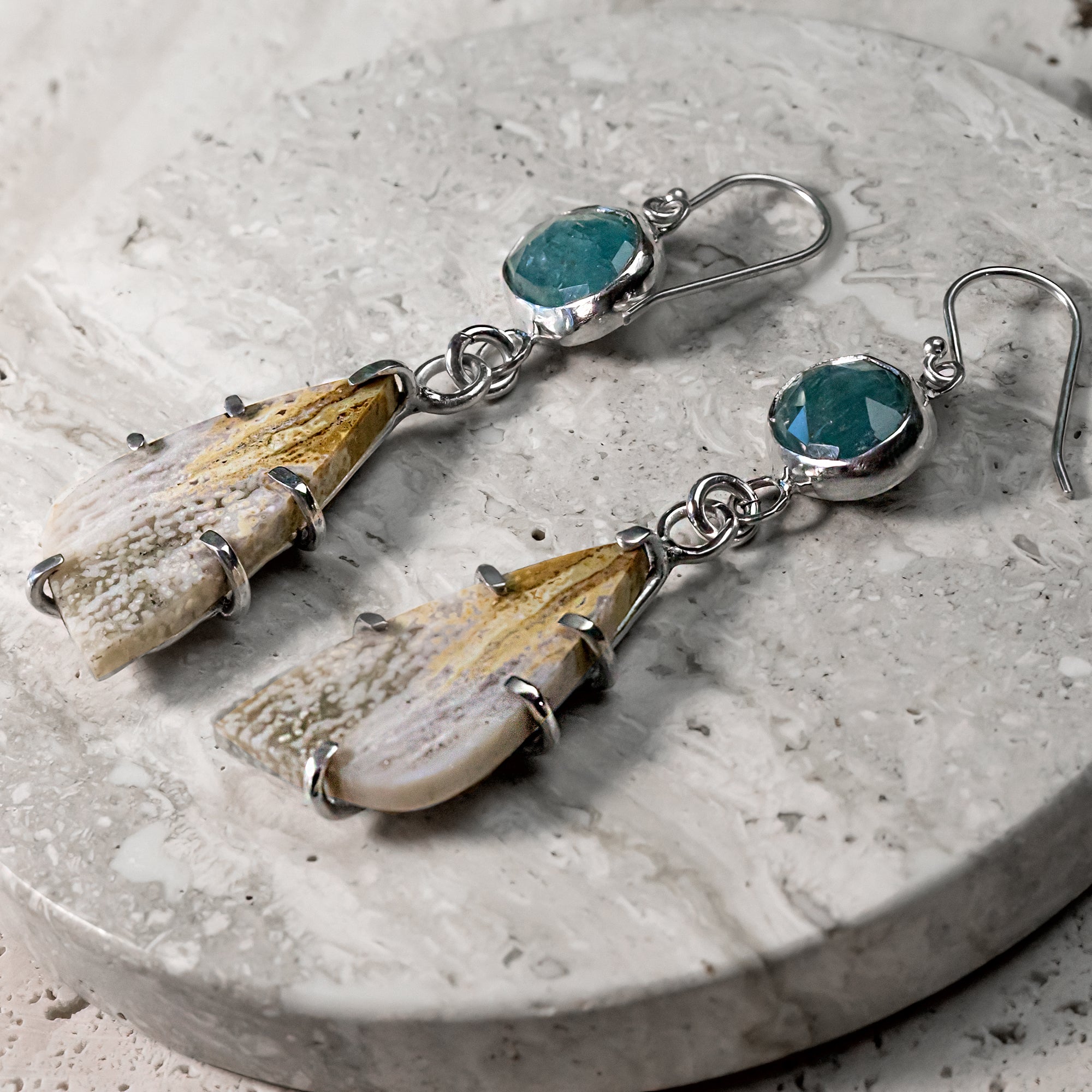 River Jasper & Blue Kyanite Sterling Silver Earrings