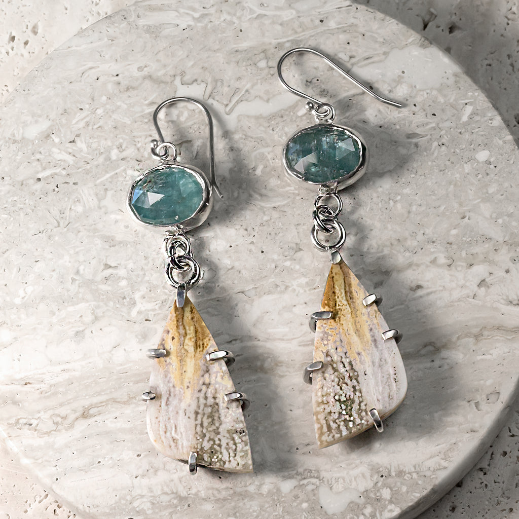River Jasper & Blue Kyanite Sterling Silver Earrings