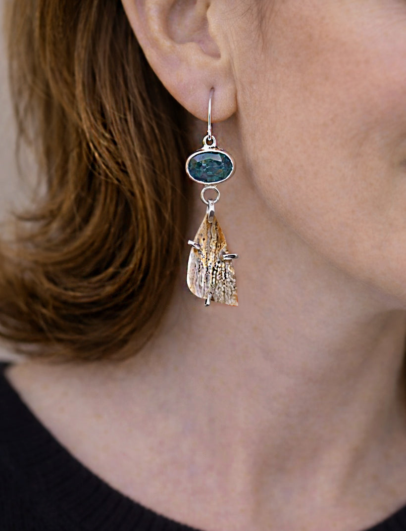 River Jasper & Blue Kyanite Sterling Silver Earrings