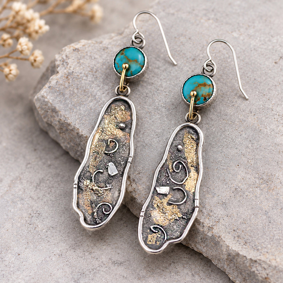 Kingman turquoise and gold-tone sterling silver drop earrings